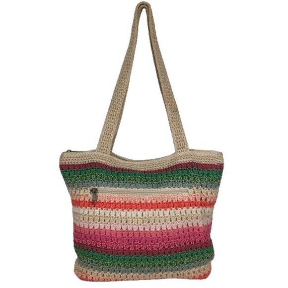 The Sak Handbags - The Sak Multicolored Rainbow Striped Retro Y2K Woven Crochet Beach Tote Bag